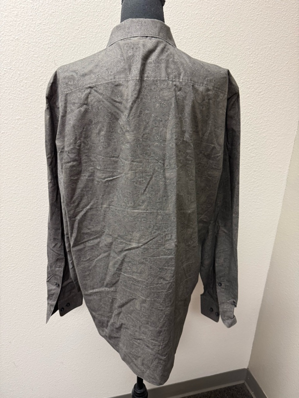 Perry Ellis Gray Paisley Button Up Shirt XL Cotton Long Sleeve Dress Top - Picture 5 of 10